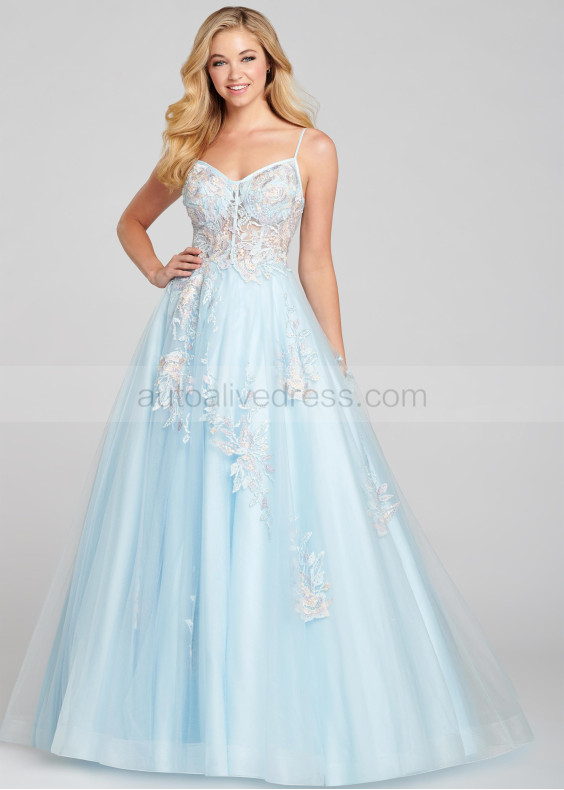 Beaded Lace Tulle Illusion Back Prom Dress