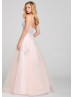 Beaded Lace Tulle Illusion Back Prom Dress