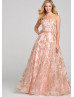 Strapless Gold Sequin Pink Tulle Prom Dress