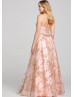 Strapless Gold Sequin Pink Tulle Prom Dress