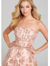 Strapless Gold Sequin Pink Tulle Prom Dress