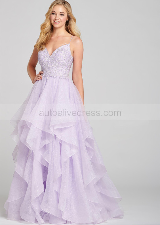 Beaded Lace Glitter Tulle Ruffle Prom Dress