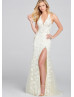 Beaded Lace Glitter Tulle Slit Prom Dress