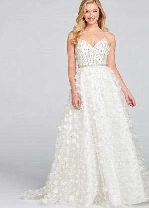 Beaded 3D Floral Appliques Prom Dress