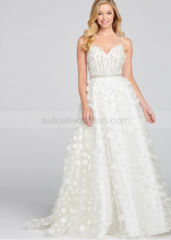 Beaded 3D Floral Appliques Prom Dress