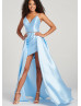 V Neck Satin High Low Prom Dress