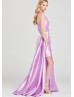 V Neck Satin High Low Prom Dress