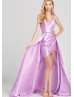 V Neck Satin High Low Prom Dress