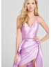 V Neck Satin High Low Prom Dress