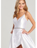 V Neck Satin High Low Prom Dress