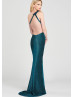 One Shoulder Turquoise Glitter Slit Prom Dress