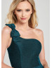 One Shoulder Turquoise Glitter Slit Prom Dress