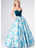 Strapless Turquoise Velvet Brocade Prom Dress