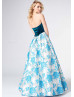 Strapless Turquoise Velvet Brocade Prom Dress