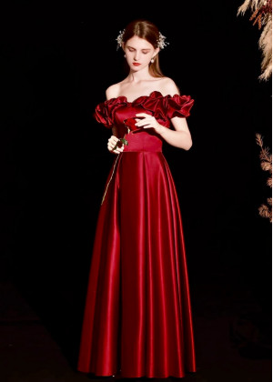 Off Shoulder Sexy Satin Corset Back Long Prom Dress