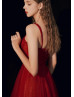 Red Beaded Sparkling Tulle Prom Dress Banquet Dress