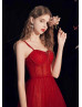 Red Beaded Sparkling Tulle Prom Dress Banquet Dress