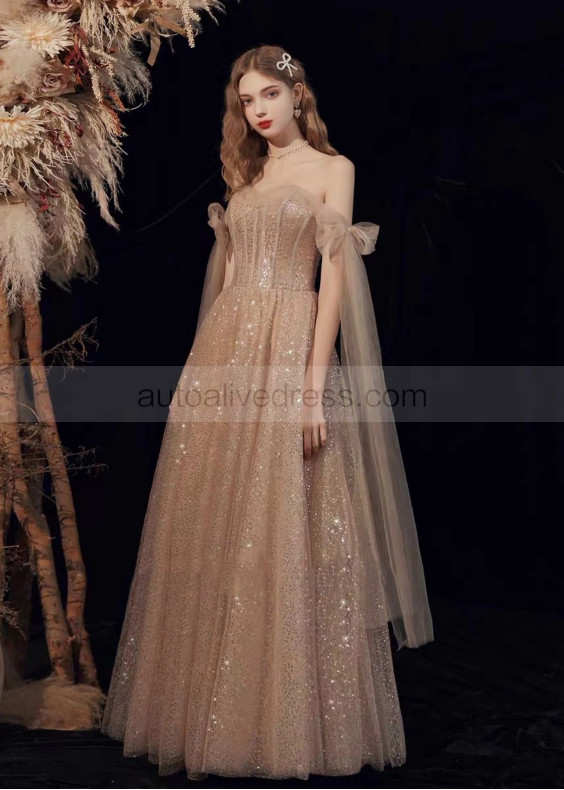 Sweetheart Neck Champagne Glitter Tulle Fairytale Prom Dress