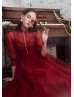 Vintage High Neck Red Organza Tea Length Prom Dress 