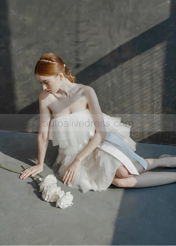 Strapless Ivory Pleated Tulle Short Prom Dress Ball Dress Strapless Ivory Pleated Tulle Short Prom Dress Ball Dress