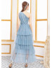 Dusty Blue Tulle Layered One Shoulder Prom Dress