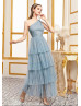 Dusty Blue Tulle Layered One Shoulder Prom Dress Dusty Blue Tulle Layered One Shoulder Prom Dress