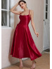 Red Satin High Slit Crisscross Back Prom Dress