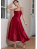 Red Satin High Slit Crisscross Back Prom Dress Red Satin High Slit Crisscross Back Prom Dress