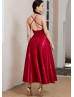 Red Satin High Slit Crisscross Back Prom Dress Red Satin High Slit Crisscross Back Prom Dress