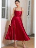 Red Satin High Slit Crisscross Back Prom Dress