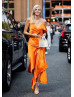 Orange Satin Slit Modern Short Prom Dress