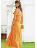 Orange Satin Slit Modern Short Prom Dress