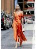 Orange Satin Slit Modern Short Prom Dress