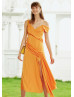Orange Satin Slit Modern Short Prom Dress