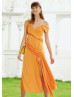 Orange Satin Slit Modern Short Prom Dress Orange Satin Slit Modern Short Prom Dress