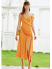 Orange Satin Slit Modern Short Prom Dress