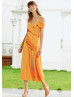 Orange Satin Slit Modern Short Prom Dress