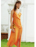 Orange Satin Slit Modern Short Prom Dress