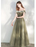 Off Shoulder Olive Tulle Ruched Amazing Prom Dress