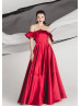 Off Shoulder Red Satin Prom Dress Christmas Party Dress