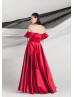 Off Shoulder Red Satin Prom Dress Christmas Party Dress