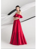 Off Shoulder Red Satin Prom Dress Christmas Party Dress