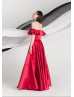 Off Shoulder Red Satin Prom Dress Christmas Party Dress