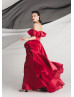 Off Shoulder Red Satin Prom Dress Christmas Party Dress