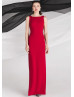 Red Stretchable Satin Hallowed Back Side Slit Prom Dress