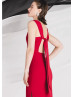 Red Stretchable Satin Hallowed Back Side Slit Prom Dress