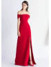 Red Stretchable Satin Thigh Slit Prom Dress