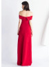 Red Stretchable Satin Thigh Slit Prom Dress