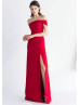 Red Stretchable Satin Thigh Slit Prom Dress