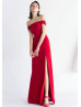 Red Stretchable Satin Thigh Slit Prom Dress